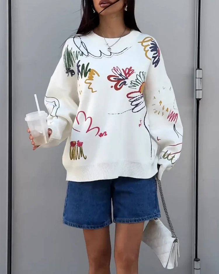 Rebecca - Graffiti print loose sweater