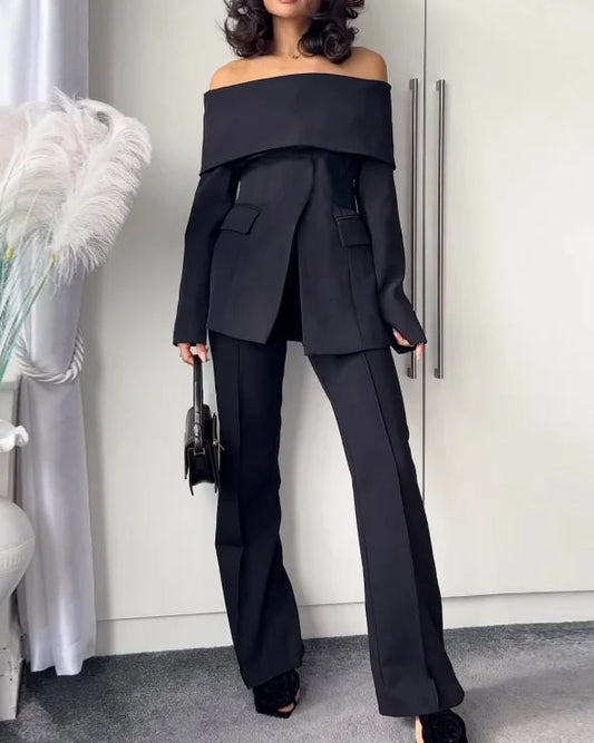 Off shoulder - solid color two piece suit
