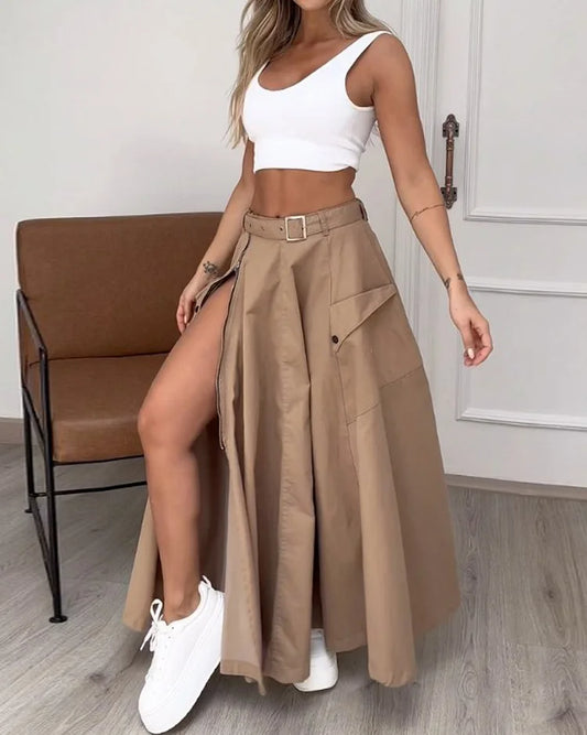 Leandra - sleeveless solid color slit two piece set